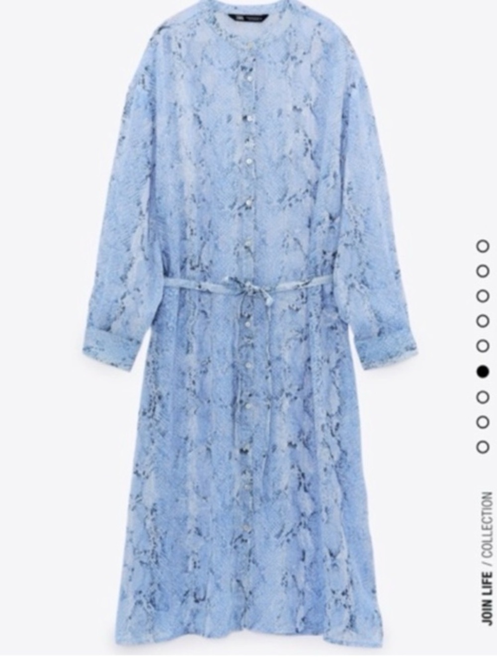 Zara blue snakeskin button down long sleeve sheer dress size small